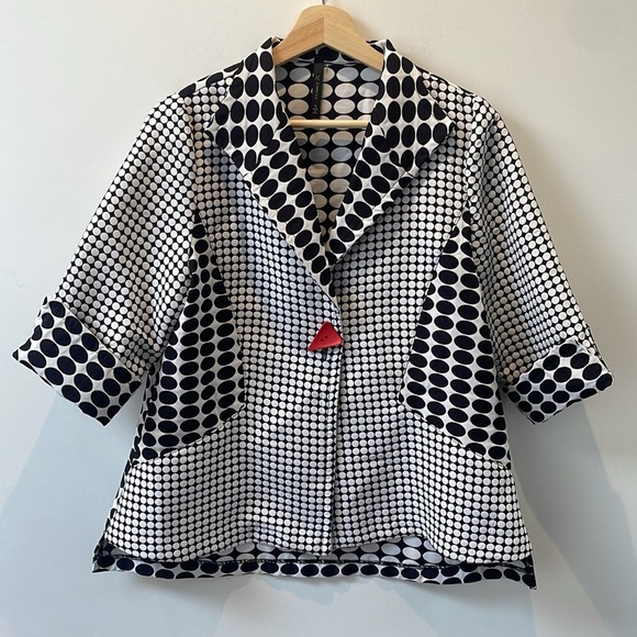IC By CONNIE K Women's Black White Polka Dot jacket blazer S Red Button - Picture 5 of 14
